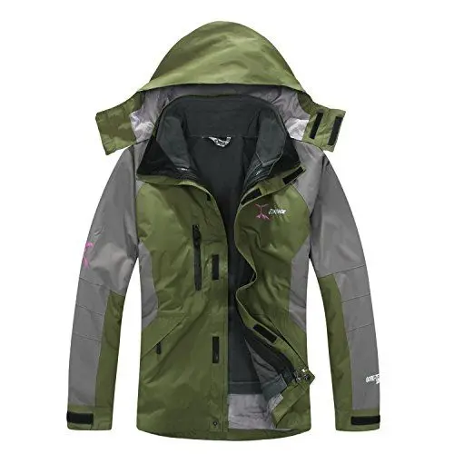 Produktbild: SYRINX Herren 3 in 1 Wasserdicht Atmungsaktiv Outdoor Camping Wandern Sport Jacke Winddicht Kapuze Fleecefutter Mantel (Large, Grün)