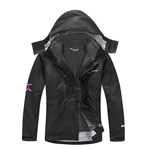 Produktbild: SYRINX Herren 3 in 1 Wasserdicht Atmungsaktiv Outdoor Camping Wandern Sport Jacke Winddicht Kapuze Fleecefutter Mantel (X-Large, Schwarz)