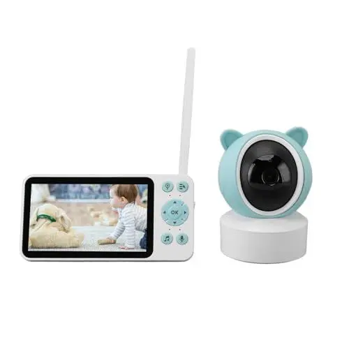 Produktbild: Syrisora Babyphone mit Kamera, 5-Zoll-Wireless-Babyphone, Zwei-Wege-sprechender 940-nm-Nachtsicht-Smart-Kameramonitor mit 30-Stunden-Lebensdauer die Sicherheit zu Hause