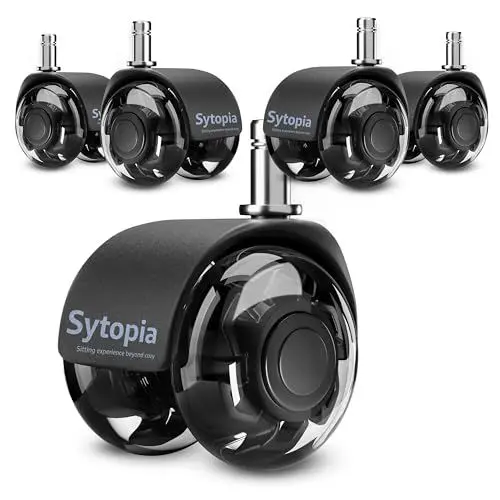 Produktbild: Sytopia Universal Bürostuhlrollen, 5er Set Bürostuhl Rollen 11x22MM, Perfekte Leise Gummirollen für Bürostühle, Rollen für Hartboden, Parkettböden (Schwarz, Nicht für 1KEA)