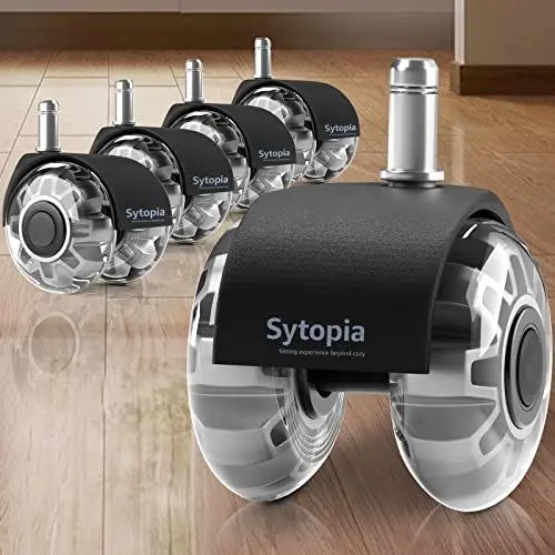 Produktbild: Sytopia Bürostuhl Rollen 11mm x 22 mm, 5er Set Rollen für Bürostühle, Super Leise und Weiche für Hartböden, Parkett, Teppich, Laminat, Keine Bodenschutzmatte Nötig (Grau, Nicht für 1KEA 10mm Stift)