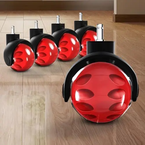 Produktbild: Sytopia Bürostuhl Rollen 5er Set in Rot, Rollen für Bürostühle 11 x 22 mm für Teppichböden, Hartboden, Bodenschutzmatte, Gaming Stuhl, Strapazierfähig, Glatt und Leise.