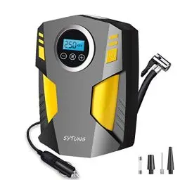 Produktbild: SYTUNG Kompressor 12v, Rragbare Luftkompressor Autoreifenpumpe mit 3 Düsenadaptern und Digitalen LED Leuchten für Autoreifen und Andere Aufblasbare Produkte