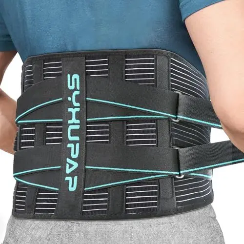 Produktbild: SYXUPAP Rückenstützgürtel mit 7 Metallstützen, Bequeme Rückenbandage für Herren und Damen mit Abnehmbarem 3D Lendenpolster zur unteren Rücken,LWS, Atmungsaktive Rückengurt für Arbeit und Sports