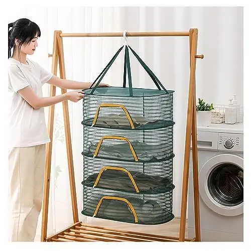 Produktbild: szdianhai Trockennetz,Drying Rack Trockennetz, Hängend mit Haken Netzgestell zum Mesh Trockennetz für KräUter,Polyamid Stahldraht für Trocknen Samen Fisch Gemüse Obst Kräuter (4 lagiges)