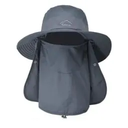 Produktbild: SZETOSY Netz-Sonnenhut mit breiter Krempe, abnehmbarer Nacken- und Gesichtsklappe UPF 50, UV-Schutz, Unisex, Outdoor-Hut für Radfahren, Angeln, Wandern, Bootfahren, Gartenarbeit, dunkelgrau, M/L