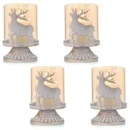 Produktbild: Sziqiqi 4er Set Vintage Kerzenleuchter Kerzenhalter Windlichthalter aus Metall für Stumpenkerzen, Hurricane Kerzenständer Dekoration für Party Weihnachten Tisch Mantel Kamin, Weiß