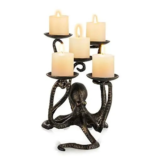 Produktbild: Sziqiqi Kerzenhalter Kerzenständer Octopus für 5 Teelichthalter Stumpenkerzenhalter, Kerzenhalter Gothic Dekorative Figurine Tisch Centerpiece für Halloween Kamin Badezimmer Dekor