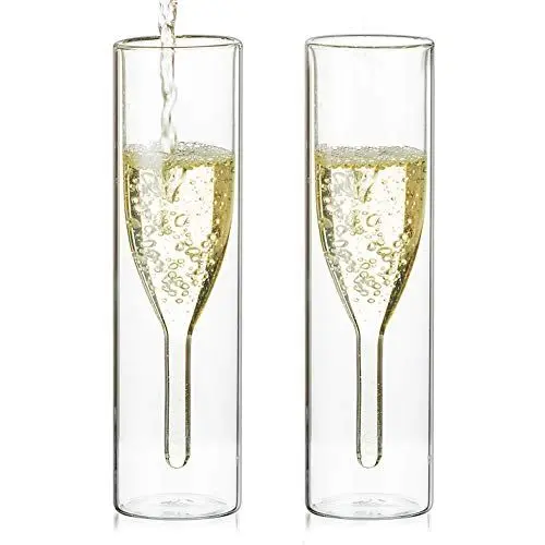 Produktbild: Sziqiqi Massive Doppelwandige Champagnerglas Kristallgläser, Classics Tulip Goblet Stemless Clear Glass Cups, Mundgeblasene Toastgläser für Catering, Hochzeiten, Partys, Bars, Familientreffen (2)