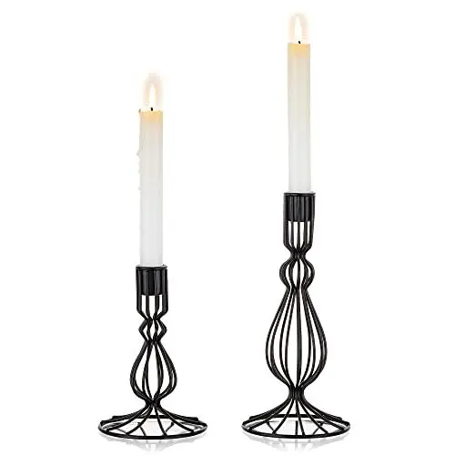 Produktbild: Sziqiqi Matt Schwarz Kerzenhalter Kerzenständer für Kegel Kerzen, Metall Kerzenhalter Set Kerzenleuchter Dekorative Tisch Mittelstück für Kaminsims Halloween Weihnachten Kerzenlicht Dinner Esstisch