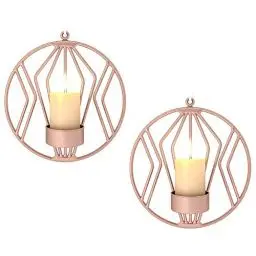 Produktbild: Sziqiqi Schmiedeeiserne Wanddekoration, Stereometrischer Kerzenleuchter, Beleuchtung Dekoration für Wohnzimmer/Esszimmer/Bar, Roségold