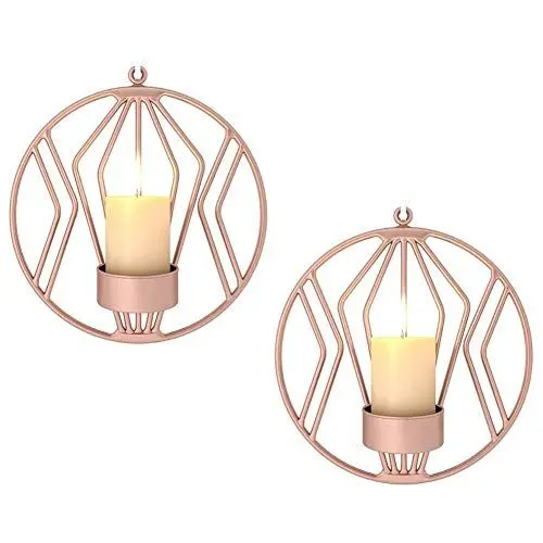 Produktbild: Sziqiqi Schmiedeeiserne Wanddekoration, Stereometrischer Kerzenleuchter, Beleuchtung Dekoration für Wohnzimmer/Esszimmer/Bar, Roségold