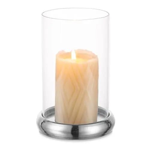 Produktbild: Sziqiqi Windlicht Kerzenständer Silber Deko: Metall Kerzenhalter Stumpenkerzen mit Glaszylinder Modern Glas Windlichter Outdoor für Wohnzimmer Fensterbank Weihnachten Esstisch Tischdeko