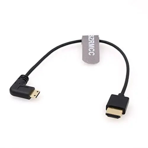 Produktbild: SZRMCC 8K 2.1 HDMI auf Mini-HDMI Linker Winkel Ultra High Speed Spiralkabel Geflochtenes Kabel für Sony CX7, A7 II, A7S II, Canon EOS 70D/80D, Nikon D500, D7500, Z6/Z7 Panasonic Lumix Fuji Kamera