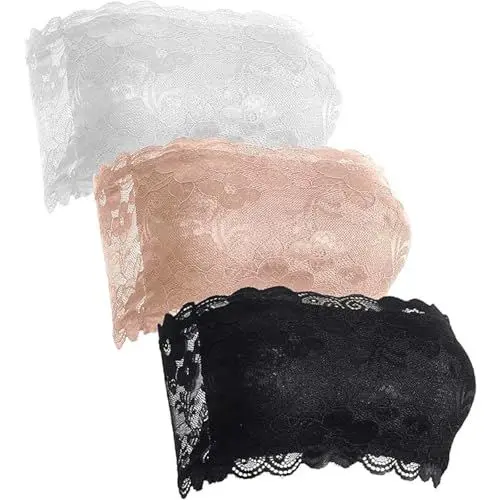 Produktbild: SZSMW 3 StüCk Bandeau BH TräGerlos - Spitzen Bustier Damen - TräGerloses Bustier - Kombinierbar Mit Jacke,Weste, Hemd,etc,Geeignet FüR Strandurlaub, Freizeitreisen,Yoga,Tanz,oder Alleine Tragen