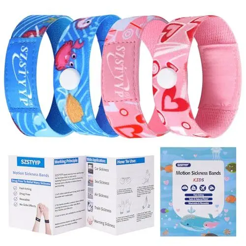 Produktbild: SZSTYYP Motion Sickness Bands for Kids Travel Sickness Bands Kids Sea Sickness Wristbands for Kids Cruise Travel All Natural