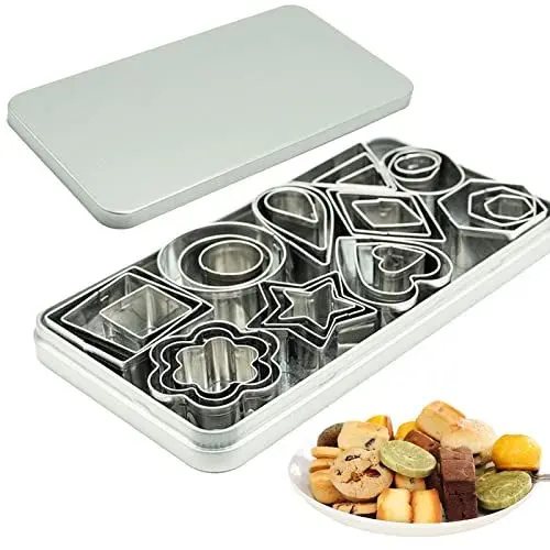 Produktbild: SZXMDKH Mini-Ausstecher-Set - 30 kleine Formen zum Ausschneiden von Teig, Tortenkruste und Obst Rundes Herz Quadratisches Dreieck Ovaler Regentropfen Geometrische Cutter, mnmh030, Silber