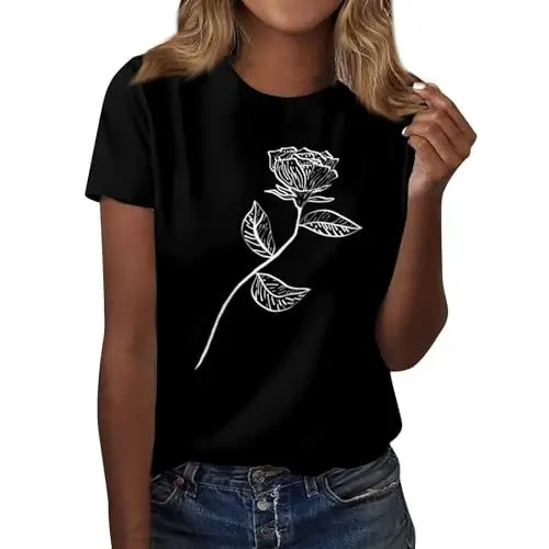 Produktbild: T Shirt Damen Schwarz Grünes Tshirt Sommer Oberteile Damen Sommerblusen Retro Sport Shirts Sommershirts I Love My Girlfriend Shirt T-Shirt Blusentops Löwenzahn-Druck（3XL，1-Gray）