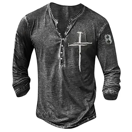 Produktbild: T Shirt Herrenhemden Langarm Knopfleiste Langrmshirt Shirts Hemd Schwarz Herren Langarm Pullover Longsleeve Herren Slim Fit Herren Hemden Langarm Pullover & Strickjacken Grau 2XL
