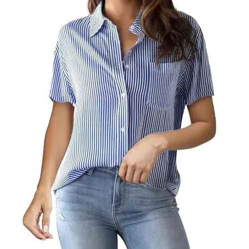 Produktbild: T Shirts Damen V Ausschnitt Damen Sommermode Bedrucktes Cardigan Top Lässiges Sportshirt Pendlerstil Volant Bluse (Blue, XL)