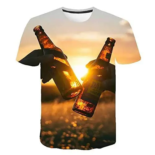 Produktbild: T Shirts Herren Sommer Bier Festival 3D Druck Oansatz Kurzarm Bluse Tops (12- Schwarz,4XL)
