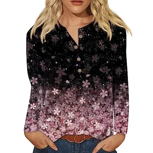 Produktbild: T Shirts Unterdamen Polyester Cooles Tunika T-Shirt Geblümt Langarmin Top Unterdamen Passform Classics Zu Hause V Ausschnitt mit Smok Kragen Herbste