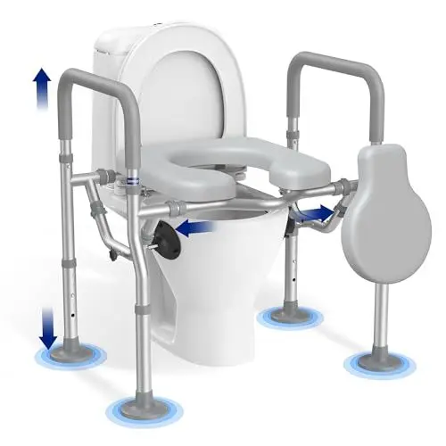 Produktbild: T1 Toilettensitzerhöhung mit Armlehnen, WC Sitzerhöhung für Senioren, Toilettensitzerhöher mit Höhenverstellbaren, Erhöhter Toilettensitz mit Saugnäpfen, ür Senioren Behinderten, Schwangere Frauen
