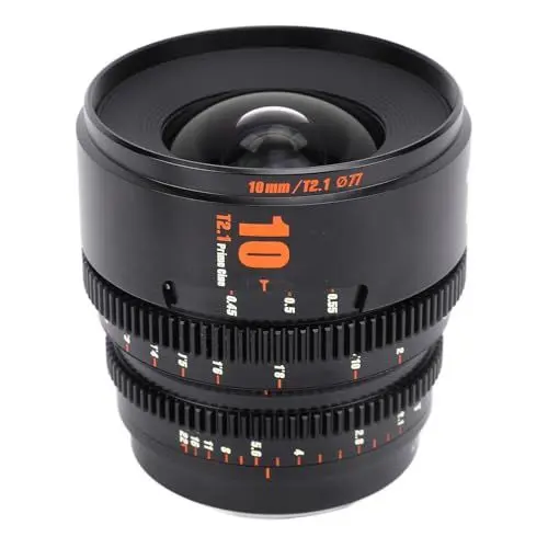 Produktbild: T2.1 Cine Objektiv, 10 Mm APS C 260 Grad Ultra Langfokus Objektiv mit Großer Blende und Manueller Fokussierung mit 2 Objektivdeckeln, E Mount Kameraobjektiv für Porträt (Black)