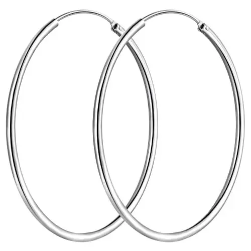 Produktbild: T400 Jewelers 925 Sterling Silber Creolen groß Polierte Runde Kreis Endless Ohrringe für Damen Durchmesser: 25-65mm