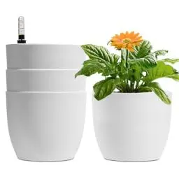 Produktbild: T4U 15cm Selbstwässernder Blumentopf mit Wasseranzeiger Weiß Blumentopf Set 4er-Set, Selbstbewässerung Wasserspeicher Pflanzgefäß Übertopf für Innen- und Außenbereich