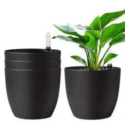 Produktbild: T4U 18cm Selbstwässernder Blumentopf mit Wasseranzeiger Schwarz 4er-Set, Selbstbewässerung Wasserspeicher Pflanzgefäß Übertopf für Innen- und Außenbereich