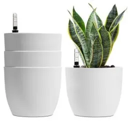 Produktbild: T4U 18cm Selbstwässernder Blumentopf mit Wasseranzeiger Weiß Blumentopf Set 4er-Set, Selbstbewässerung Wasserspeicher Pflanzgefäß Übertopf für Innen- und Außenbereich