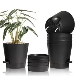 Produktbild: T4U 20cm Kunststoff Blumentopf mit Bewässerungssystem, 6er-Set Selbstbewässerung Übertopf mit Untersetzer, Rund Pflanzkübel für Innen und Balkon Garten Pflanzen Sukkulenten Kaktus, Schwarz