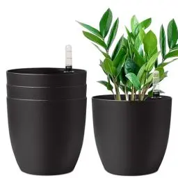 Produktbild: T4U 22cm Selbstwässernder Blumentopf mit Wasseranzeiger Schwarz 4er-Set, Selbstbewässerung Wasserspeicher Pflanzgefäß Übertopf für Innen- und Außenbereich