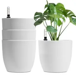 Produktbild: T4U 22cm Selbstwässernder Blumentopf mit Wasseranzeiger Weiß 4er-Set, Selbstbewässerung Wasserspeicher Pflanzgefäß Übertopf für Innen- und Außenbereich