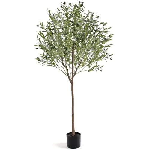 Produktbild: T4U Olivenbaum Künstlich 180cm Kunstpflanzen Groß Künstliche Pflanzen wie echt Künstlicher Olivenbaum Kunstbaum mit Topf für Innenraum Balon Schlafzimmer Büro Garten Hochzeit Party Dekoration(1 Pack)