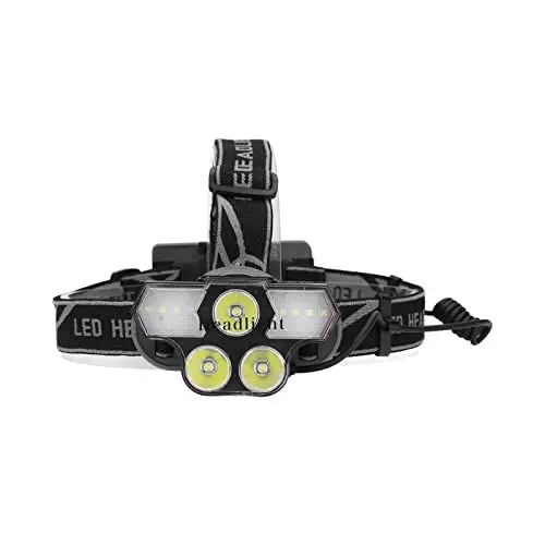 Produktbild: T6 LED-Scheinwerfer, Hohe Helligkeit Outdoor-Kopf-Taschenlampe, Wiederaufladbare Stirnlampen-Taschenlampe, Multifunktionale Wasserdichte Stirnlampe für Erwachsene, Camping, Wandern