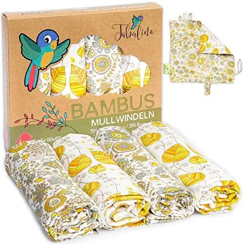 Produktbild: Tabalino® kuschelweiche Bambus Mullwindeln Spucktücher, 4 Mulltücher 80x80cm + 1 Schmusetuch, Stoffwindeln für Jungen & Mädchen Mulltücher Moltontuch aus Baumwolle