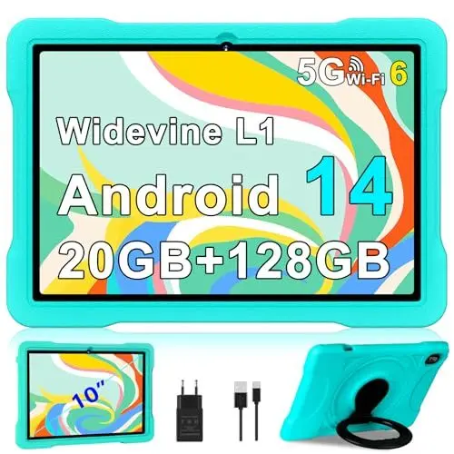 Produktbild: Tablet Android 14 Tablet 10 Zoll mit 5G WiFi 6 Octa-Core, Kinder Tablet 20GB RAM+128GB ROM (TF 1TB), Tablet Widevine L1, Tablet für Kinder Parental Controls,6000mAh,Bluetooth 5.0, Tablet Kinder Green