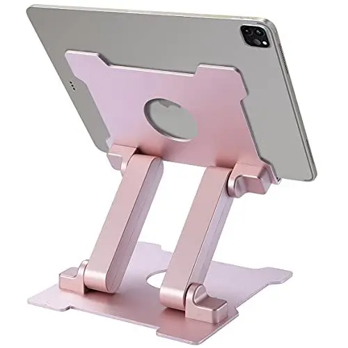 Produktbild: Tablet Ständer Aluminium Verstellbar Tablet Halterung Höhenverstellbare Tablet Halterung Kompatibel mit iPad Pro Air Mini 11 12.9 iPhone 15 Huawei MatePad Galaxy Tab bis 13,5 Zoll-Pink (Rose Gold)
