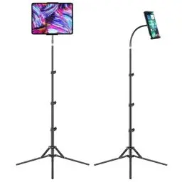 Produktbild: Tablet Stativ Halterung, Tablet Ständer - Höhenverstellbar bis 67” Halter Stativ für 2023 iPad Air Mini 6 5 4 3 2, iPad Pro 9.7, 10.5,12.9, Tab, iPhone, Tablet und Smartphone mit 4,5-12.9 Zoll