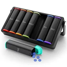 Produktbild: Tablettenbox 7 Tage Morgens Abends, KOVIUU Woche Pillendose 2 FäCher, Medikamentenbox Unterwegs, Pill Box，GroßE Tabletten Tablettendose Organizer, Medikamentendose Pillenbox für Vitamine, Schwarz