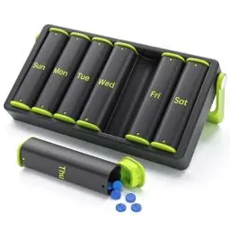 Produktbild: Tablettenbox 7 Tage Morgens Abends, KOVIUU Woche Pillendose 2 FäCher, Medikamentenbox Unterwegs, Pill Box，GroßE Tabletten Tablettendose, Supplement Pillenbox für Medikamente, Vitamine, fischöl, Grün