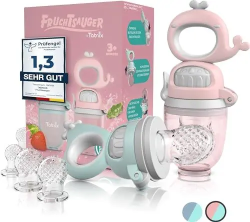 Produktbild: TABRIX® Fruchtsauger Baby ab 3 Monate & Kleinkind (2x) - Zahnungshilfe mit Druckfunktion für Beikost -BPA-Frei- Alternative für Schnuller/Beißring - Geschenk - Essen Zubehör