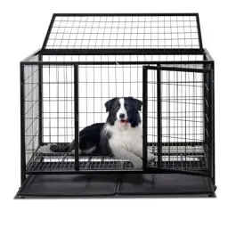 Produktbild: TactFire Hundekäfig hochbelastbar, Mobile Hundebox – 109x76x87 cm, 2 Türen, feststellbare Räder, herausnehmbares Tablett – Für Mittelgroße/Große Hunde – Schwarz