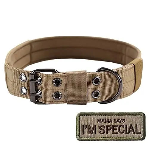 Produktbild: S.Lux Militärisches Hundehalsband, Verstellbares Nylon Hundehalsband mit Metall-D-Ring-Schnalle, Training, Patrouille, Wandern, Spazierengehen, Jagen, Braun, M