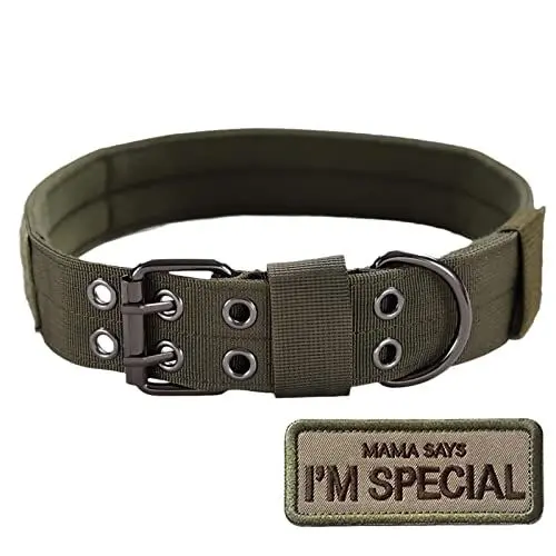 Produktbild: S.Lux Taktisches Hundehalsband - Militärisches Nylon, Einstellbar Mit Metallschnalle, Für Training, Klettpatches Angebracht (Grün, M)