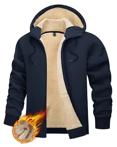 Produktbild: TACVASEN Herren Outdoor Kapuzen Freizeitjacke Winter Warme Fleecejacke Hoodie Warme Casual Übergangsjacke, Marineblau, L