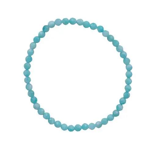 Produktbild: Taddart Minerals – Blau Grünes Armband aus dem natürlichen Edelstein Amazonit mit facettierten 4 mm Kugeln auf elastischem Nylonfaden aufgezogen – handgefertigt
