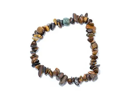 Produktbild: Taddart Minerals - Gelb Braunes Splitter Armband aus dem natürlichen Edelstein Tigerauge auf elastischem Nylonfaden aufgezogen - handgefertigt